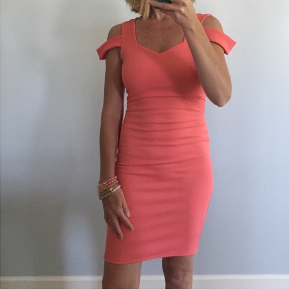 Coral Cold Shoulder Mini Dress